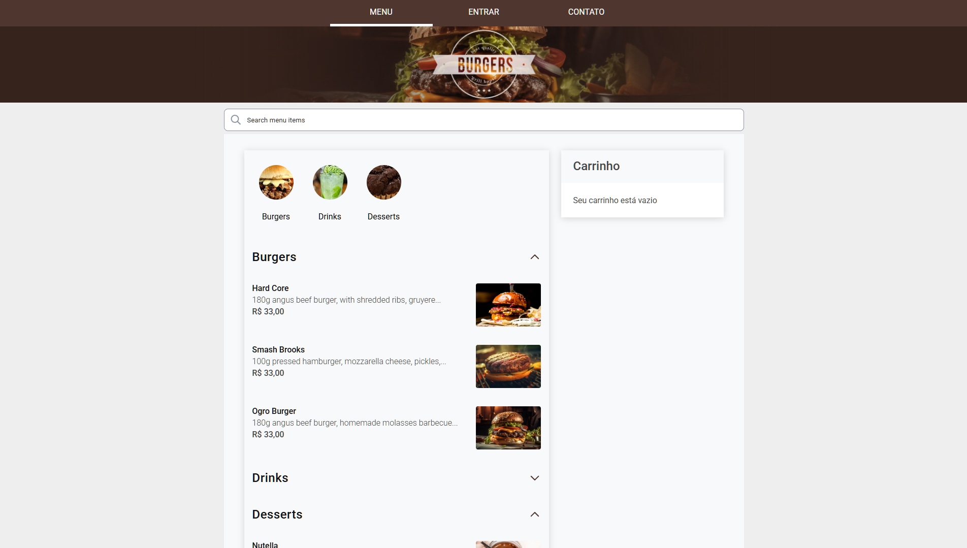 Burger App banner
